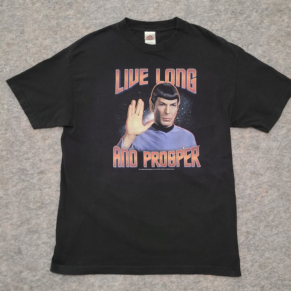 2008 Star Trek Mens Shirt Large Black Graphic Mr. Spock Live Long And Prosper